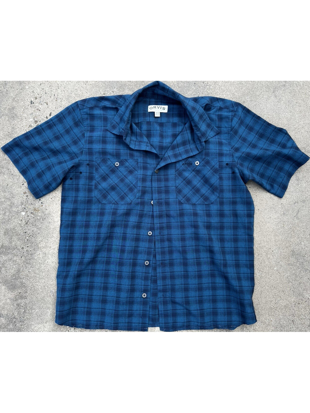 Orvis Short Sleeve Vented Fishing Outdoor Shirt Mens Medium Blue Plaid Polyester